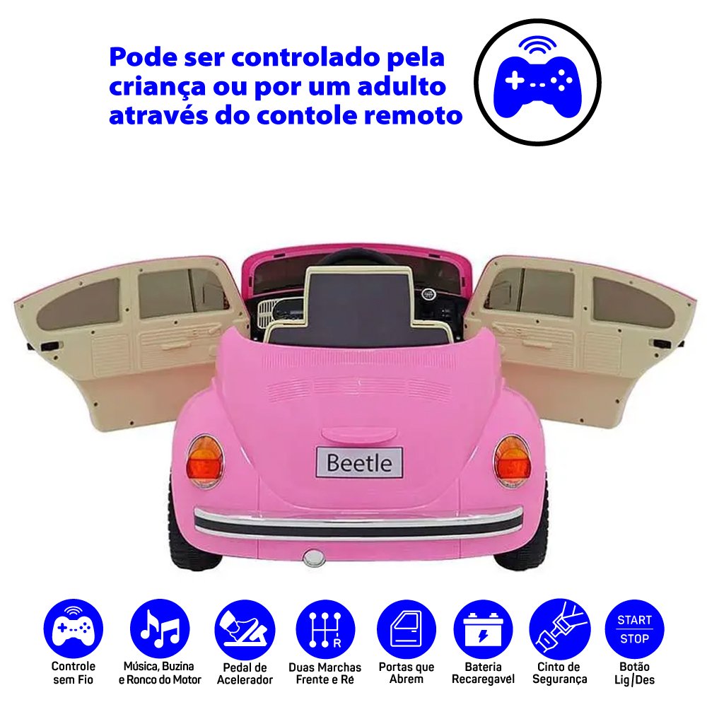 Carro Elétrico Infantil Vw Beetle Rosa com Controle Remoto Zippy Toys - 2