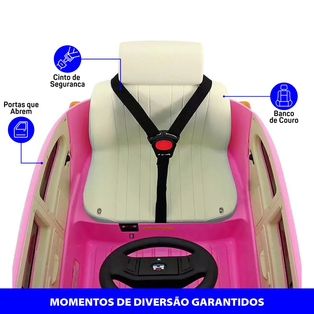 Carro Elétrico Infantil Vw Beetle Rosa com Controle Remoto Zippy Toys - 5