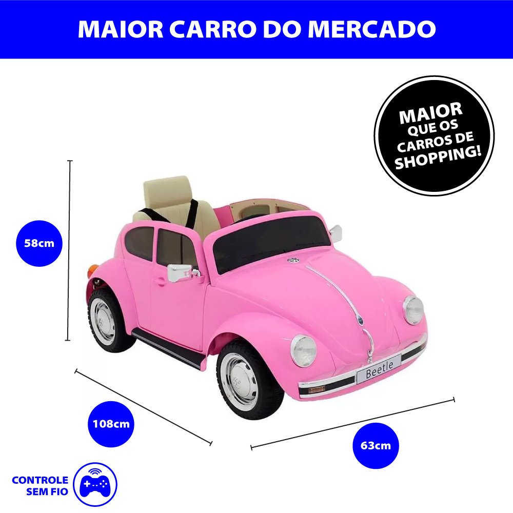 Carro Elétrico Infantil Vw Beetle Rosa com Controle Remoto Zippy Toys - 6