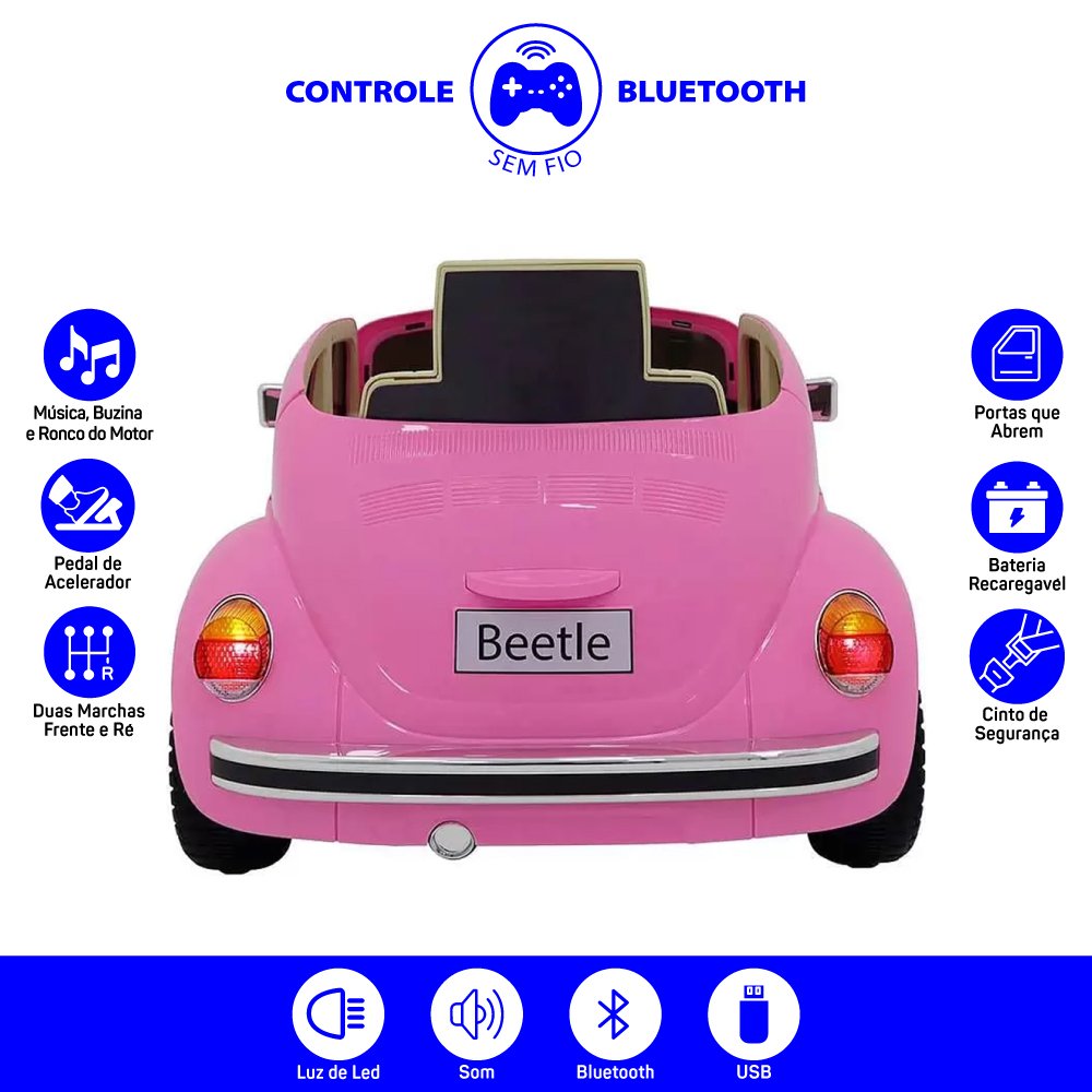 Carro Elétrico Infantil Vw Beetle Rosa com Controle Remoto Zippy Toys - 3