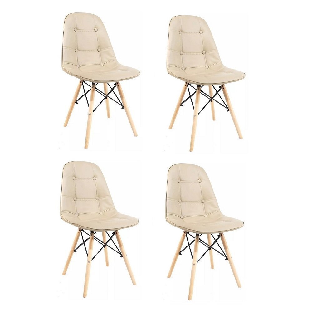 Kit 4 Cadeiras Charles Eames Botonê Eiffel Estofada Preta Branca Bege - 1