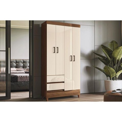 Guarda Roupa Solteiro 4PORTAS 4.2 Fit Jequitibá/Ow S. Andirá