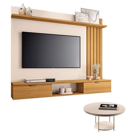 Painel Suspenso Lets Cinamomo Off White com Mesa de Centro Sky Off White - Hb Móveis