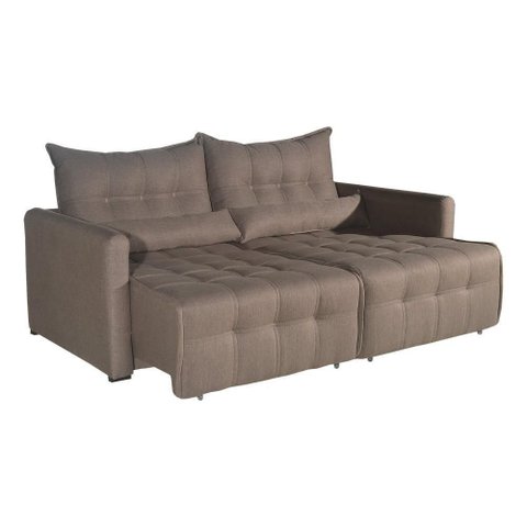 Sofá Cama Innova Linho 4 Lugares Retrátil 215cm Marrom