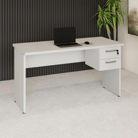 Mesa Escrivaninha Retangular 135cm x 60cm Tampo 30mm com Gaveteiro 2 Gavetas F5 Office Cor:Cinza