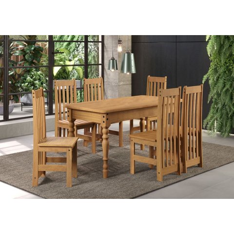 Conjunto Porto Mesa de Madeira 1,60 e 6 Cadeiras - Caramelo