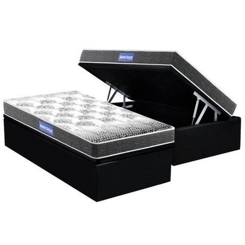 Cama Box Baú Solteiro: Colchão Espuma Probel D20 Guarda Costas Resistente Black + Base CRC Suede
