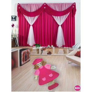 Kit Decoração para Quarto de Menina = Cortina Malha Jéssica + Tapete Pelucia Big Camponesa - Pink