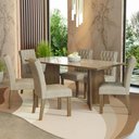 Ver imagem 1 de Conjunto Sala de Jantar Mesa Tampo de Vidro 6 Cadeiras Rustic/crema/imperial Marissa Madesa