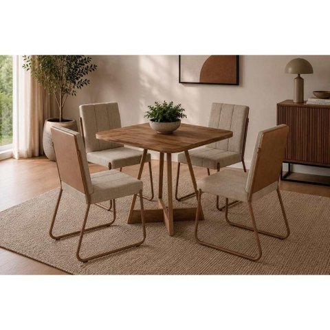 Mesa Sala Jantar Átria 90cm + 4 Cadeias Nina Rose Carraro