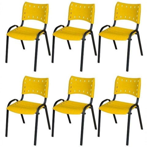 Cadeira Iso Base Preto Escola, Escritório Amarelo Kit 6 Un