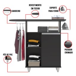 Tábua de Passar com Balcão 01 Porta Lis Preto 107 cm - D'Rossi DRossi - 6