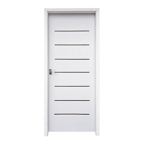 Kit Porta de Madeira 215x77cm Batente 15cm com Guarnição Cristal Primer Uniportas Abertura Esquerda