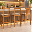 Ver imagem 5 de Banqueta Gourmet União Madeira Maciça com Encosto e Assento Estofado Bege Elegante em Linho