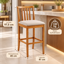 Ver imagem 2 de Banqueta Gourmet União Madeira Maciça com Encosto e Assento Estofado Bege Elegante em Linho