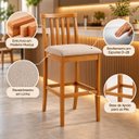 Ver imagem 3 de Banqueta Gourmet União Madeira Maciça com Encosto e Assento Estofado Bege Elegante em Linho