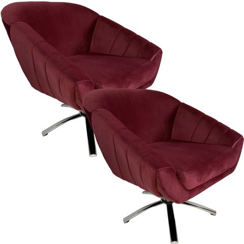 Kit Duas Poltrona Giovana Base Giratória Cromado em Sued Premium:marsala