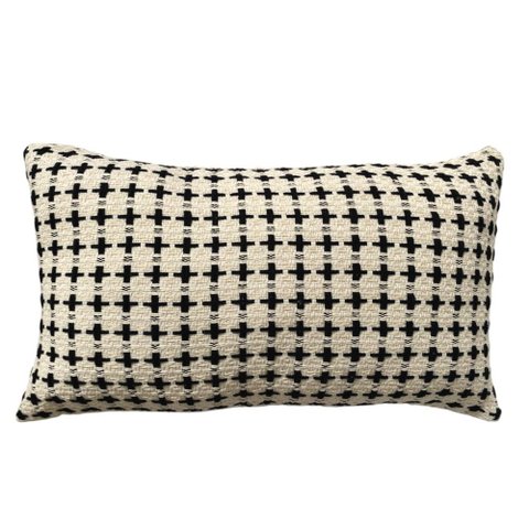 Almofada Boho Algodão Andaraí Retangular 30x50cm Off White/preto