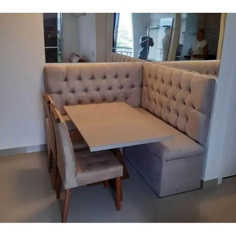 Conjunto Canto Alemão Baú Encosto Captone Sued 1,30x130x45:marrom Cafe