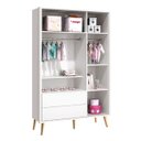 Ver imagem 2 de Guarda-roupa Retro Theo 3 Portas com Pé em Madeira Natural - Branco Fosco