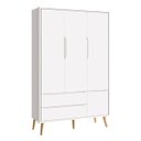 Ver imagem 1 de Guarda-roupa Retro Theo 3 Portas com Pé em Madeira Natural - Branco Fosco