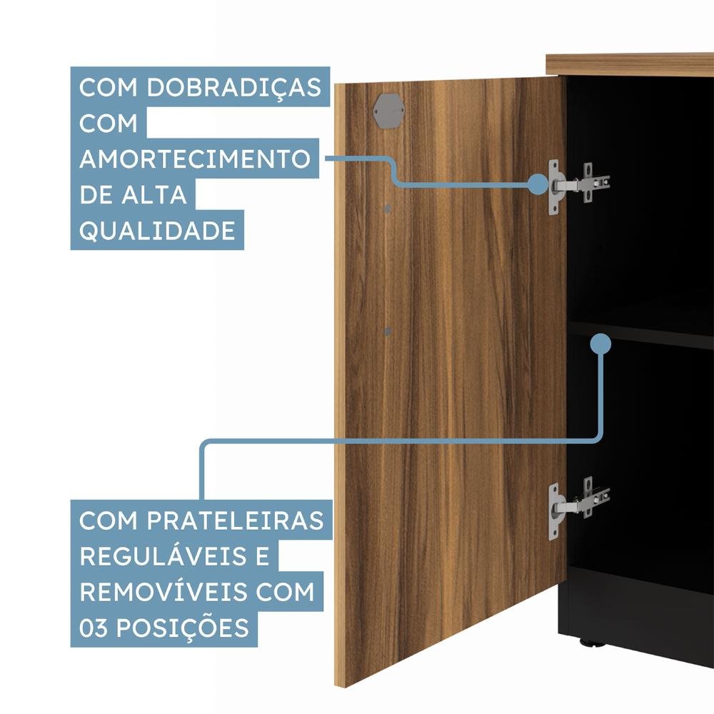 Armário para Escritório 1,20m 2 Portas Nogal Pr F5 Office Cor:nogal com Preto - 7