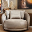 Ver imagem 4 de Poltrona Ayla Giratória Redonda Veludo Bege com 3 Almofadas Larbelle