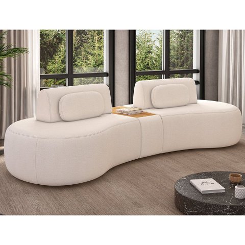 Sofá Curvo Modulado Retrátil 285cm Hyun Bouclé Suave Off White - Sallar Home