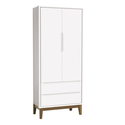 Guarda-roupa Retro Square 2 Portas com Pés em Madeira - Branco