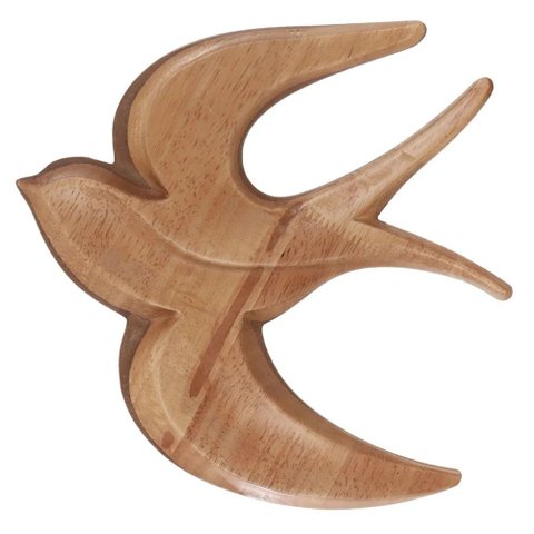 Escultura Parede Madeira Pássaro 25x25x2cm Bege Flor Arte Flor e Arte