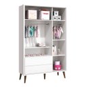 Ver imagem 2 de Guarda-roupa Retro Theo 3 Portas com Pé em Madeira - Branco Fosco