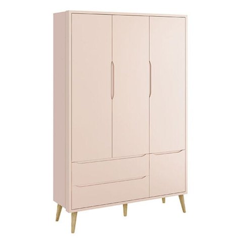 Guarda-roupa Retrô Theo 3 Portas com Pés Madeira Natural - Rosa