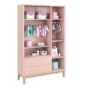 Ver imagem 2 de Guarda-roupa Retrô Square 3 Portas com Pés em Madeira Natural - Rosa