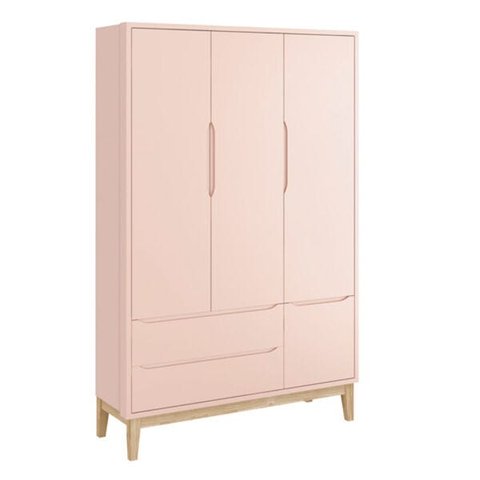 Guarda-roupa Retrô Square 3 Portas com Pés em Madeira Natural - Rosa