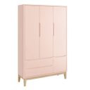 Ver imagem 1 de Guarda-roupa Retrô Square 3 Portas com Pés em Madeira Natural - Rosa