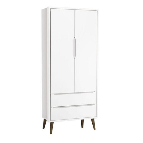 Guarda-roupa Retrô Theo 2 Portas com Pés em Madeira - Branco Fosco