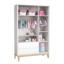 Ver imagem 2 de Guarda-roupa Retro Square 3 Portas com Pés em Madeira Natural - Branco Fosco