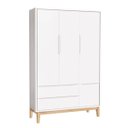 Ver imagem 1 de Guarda-roupa Retro Square 3 Portas com Pés em Madeira Natural - Branco Fosco
