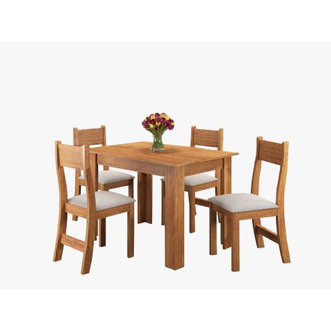 Conjunto de Mesa Pallace com 4 Cadeiras Brisa Mel/linho Off White
