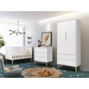 Ver imagem 3 de Guarda-roupa Retrô Theo 2 Portas com Pés em Madeira Natural - Branco Fosco