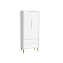 Ver imagem 1 de Guarda-roupa Retrô Theo 2 Portas com Pés em Madeira Natural - Branco Fosco