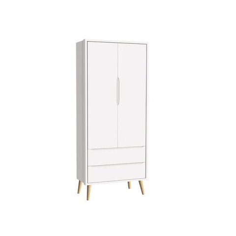 Guarda-roupa Retrô Theo 2 Portas com Pés em Madeira Natural - Branco Fosco