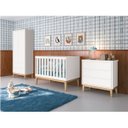 Ver imagem 3 de Guarda-roupa Retro Square 2 Portas com Pés em Madeira Natural - Branco Fosco
