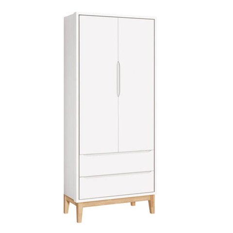 Guarda-roupa Retro Square 2 Portas com Pés em Madeira Natural - Branco Fosco