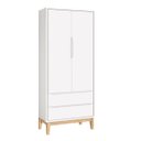 Ver imagem 1 de Guarda-roupa Retro Square 2 Portas com Pés em Madeira Natural - Branco Fosco