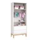Ver imagem 2 de Guarda-roupa Retro Square 2 Portas com Pés em Madeira Natural - Branco Fosco