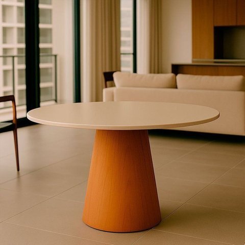 Mesa de Jantar Araçá Tampo em MDF com Vidro e Base em Madeira Branco/Off-White