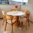 Ver mais imagens de Mesa de Jantar Araçá Tampo em MDF com Vidro e Base em Madeira Branco/Off-White