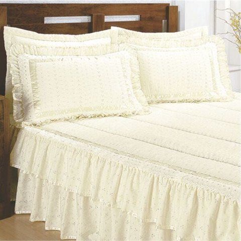 Colcha Lese Casal Queen com Babado Duplo 07 Peças - Palha 100% Brasileira