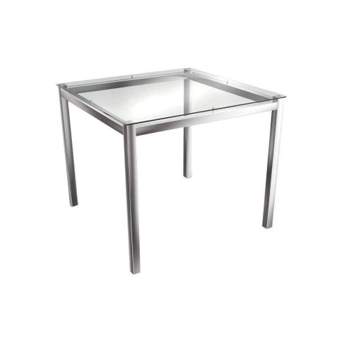 Mesa de Sala Jantar Reno M002 Aço C/tampo Vidro 90x90cm Cromada - Kappesberg
